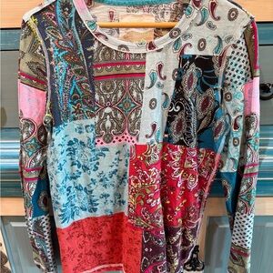Patchwork Paisley Long-Sleeve Top in Multicolor